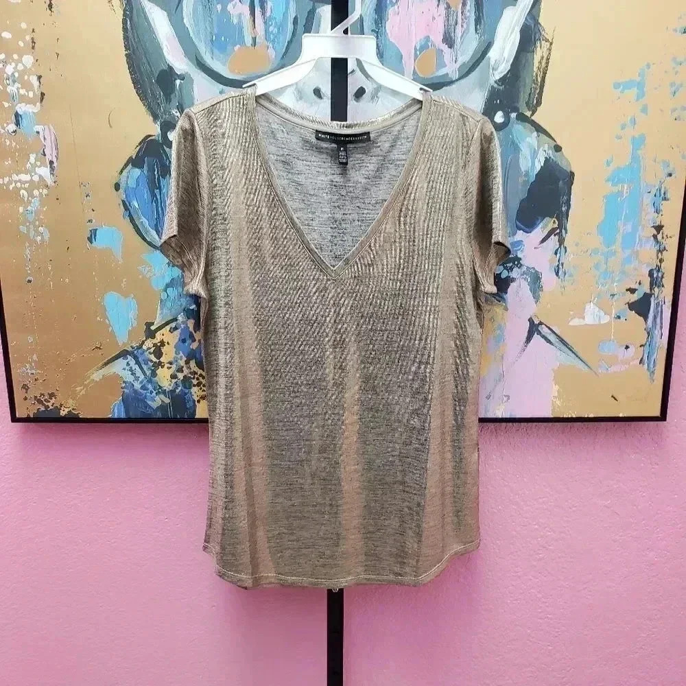 White House Black Market Gold Metallic Short Sleeve Top